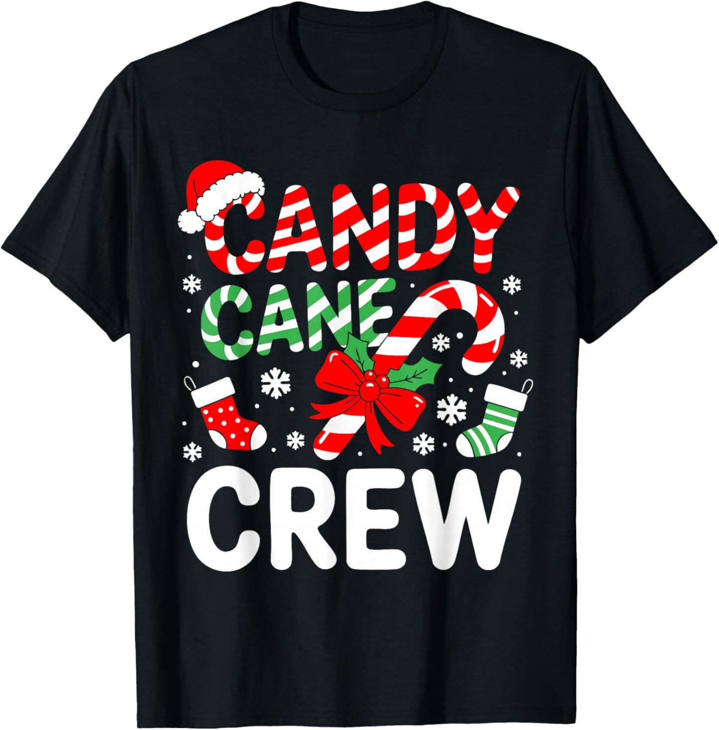 Candy Cane Crew Shirt Adult Men Women Kids Christmas Pajamas T-Shirt - T-Shirt | Black