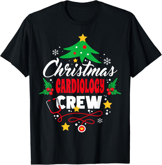 Cardiac Nurse Christmas Tree Cardiology Crew Nurse T-Shirt - T-Shirt | Black
