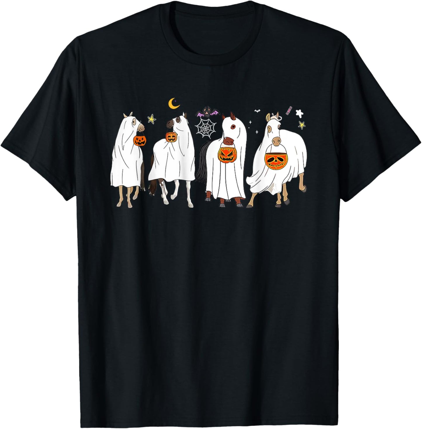 Horse Ghost Halloween Pumpkin Horseback Riding Equestrian T-Shirt - T-Shirt | Black