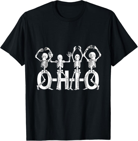 Funny O-H-I-O State Skeleton Vintage Halloween Women Men T-Shirt - T-Shirt | Black