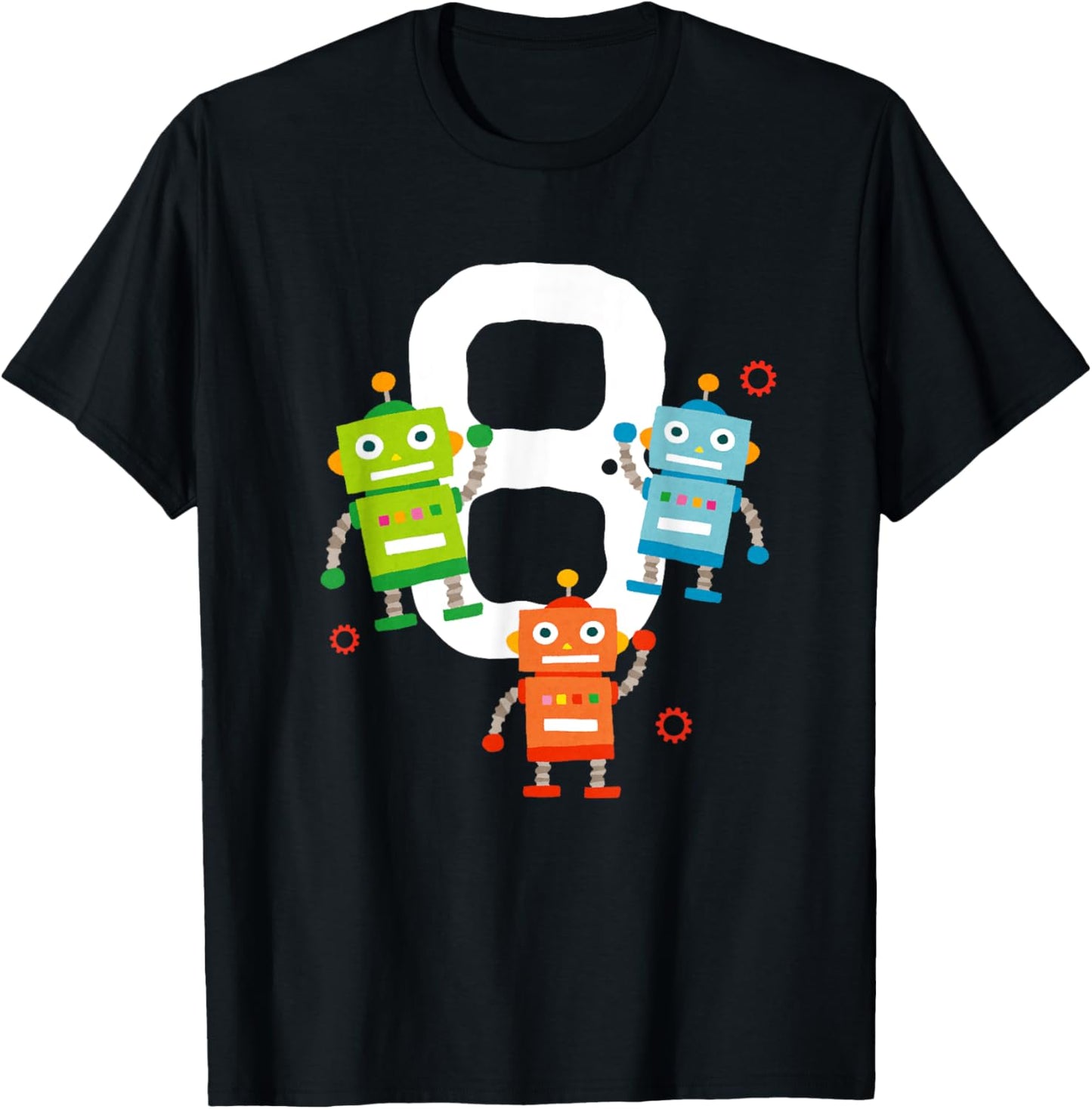 8 Year Old Robot Birthday Boy Party Funny Robotics T-Shirt - T-Shirt | Black