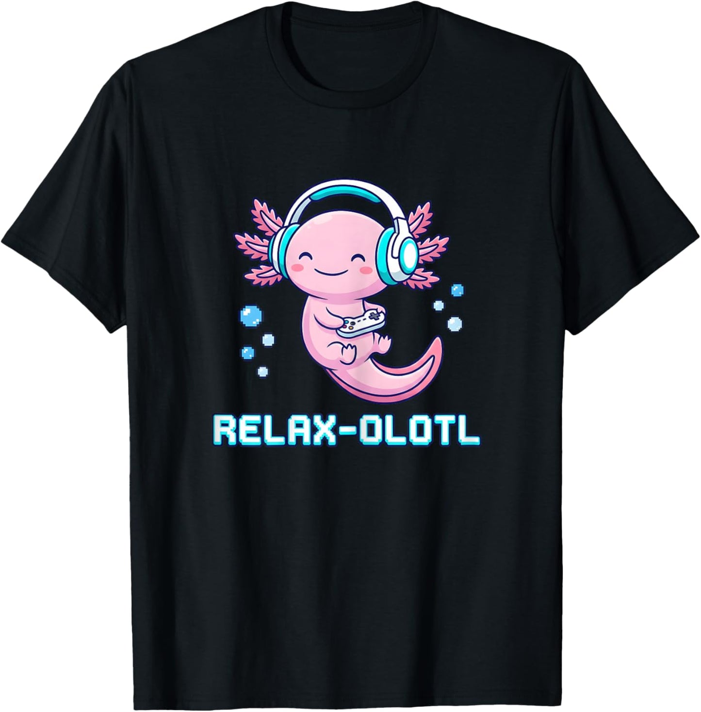 Relax-olotl Axolotl Gaming Headphones Funny Pun Gamer Cute T-Shirt - T-Shirt | Black