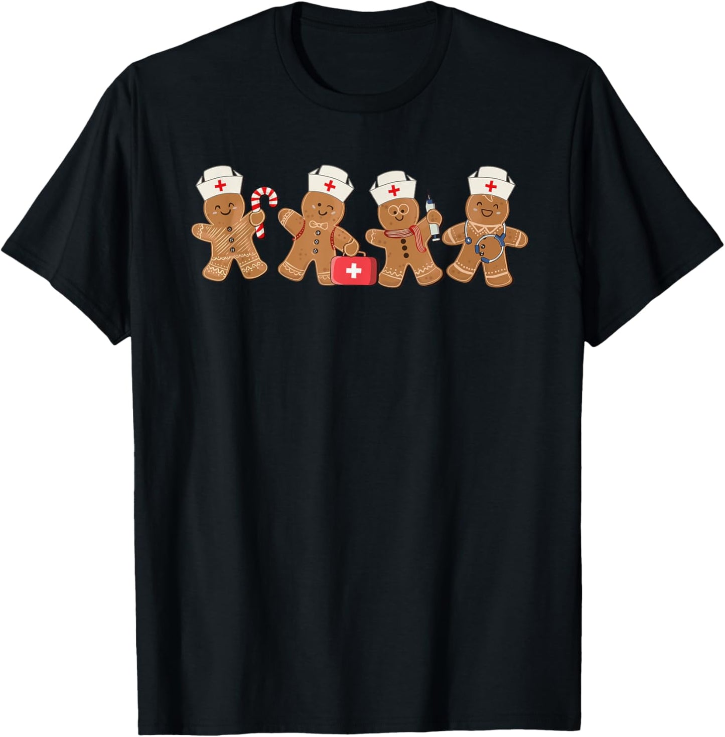 Nurse Cute Gingerbread Christmas Xmas Holiday Nurses Pajamas T-Shirt - T-Shirt | Black