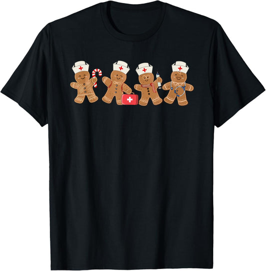 Nurse Cute Gingerbread Christmas Xmas Holiday Nurses Pajamas T-Shirt - T-Shirt | Black