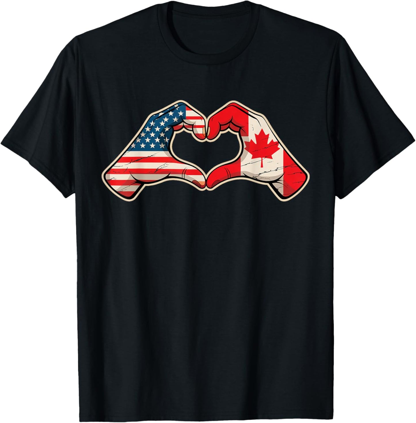 Half Canadian Half American Canada USA Flag Heart T-Shirt - T-Shirt | Black