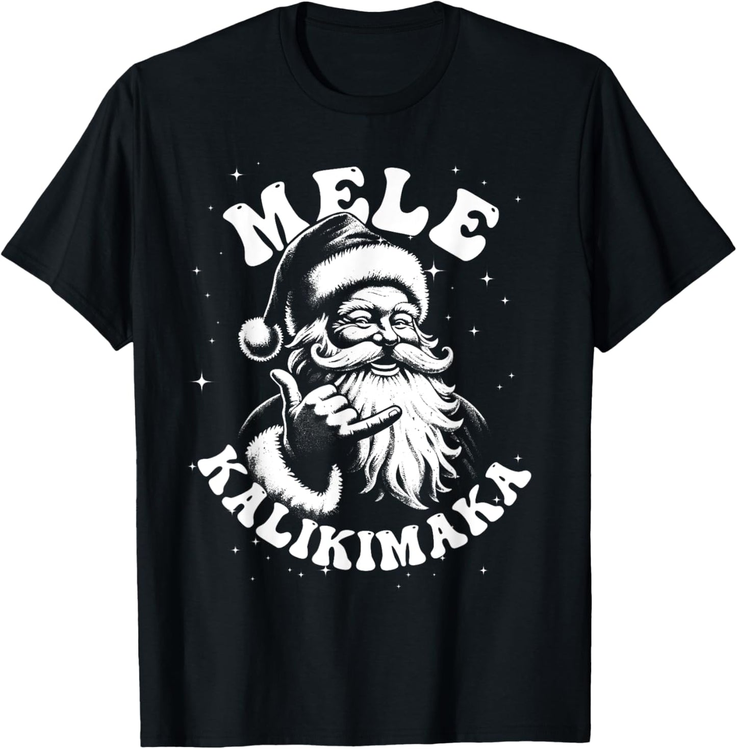 Retro Christmas Surf, Mele Kalikimaka Santa Shaka Hawaii T-Shirt - T-Shirt | Black
