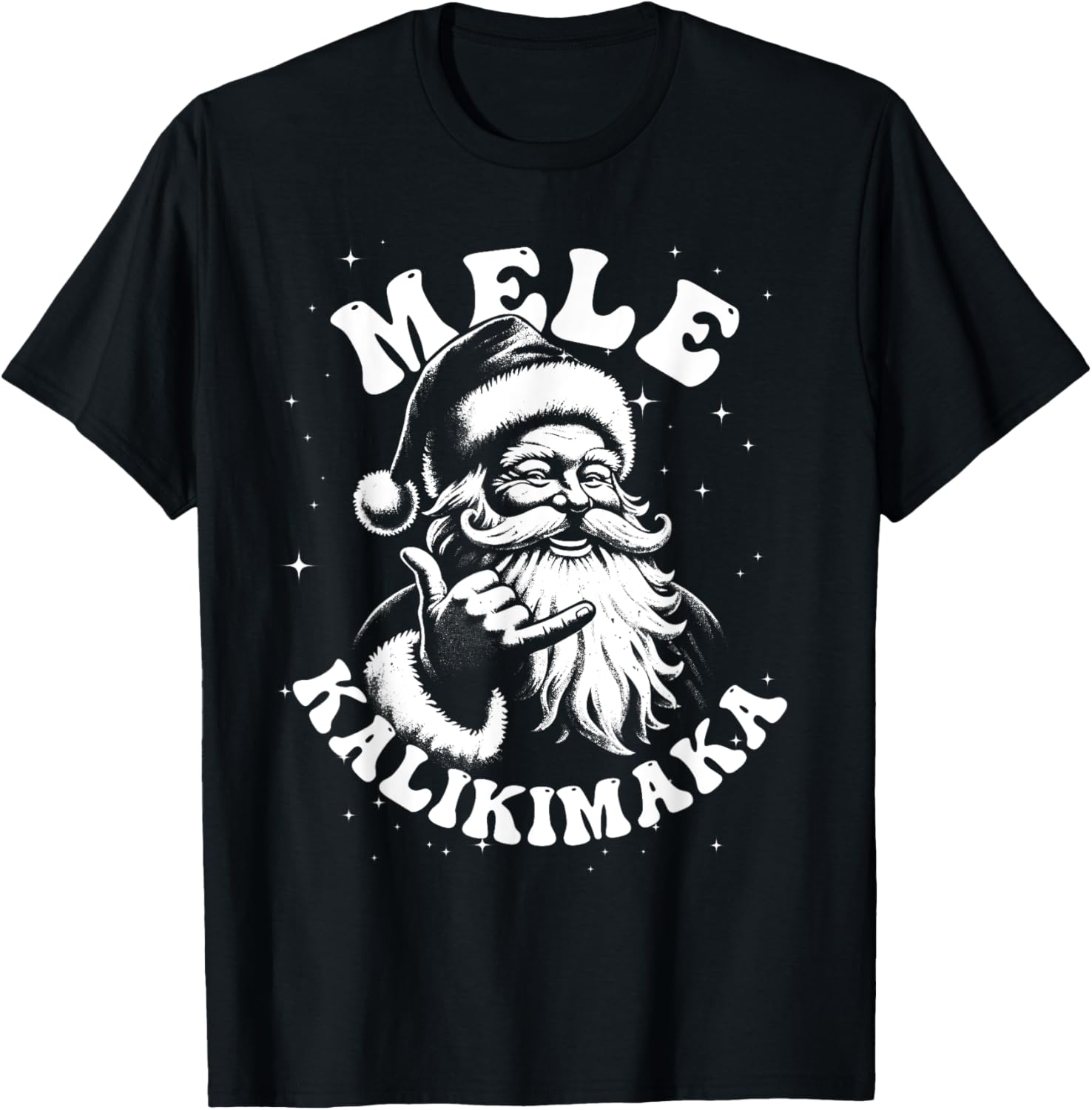 Retro Christmas Surf, Mele Kalikimaka Santa Shaka Hawaii T-Shirt - T-Shirt | Black