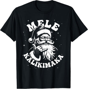 Retro Christmas Surf, Mele Kalikimaka Santa Shaka Hawaii T-Shirt - T-Shirt | Black