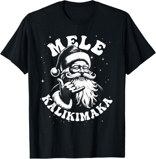 Retro Christmas Surf, Mele Kalikimaka Santa Shaka Hawaii T-Shirt - T-Shirt | Black