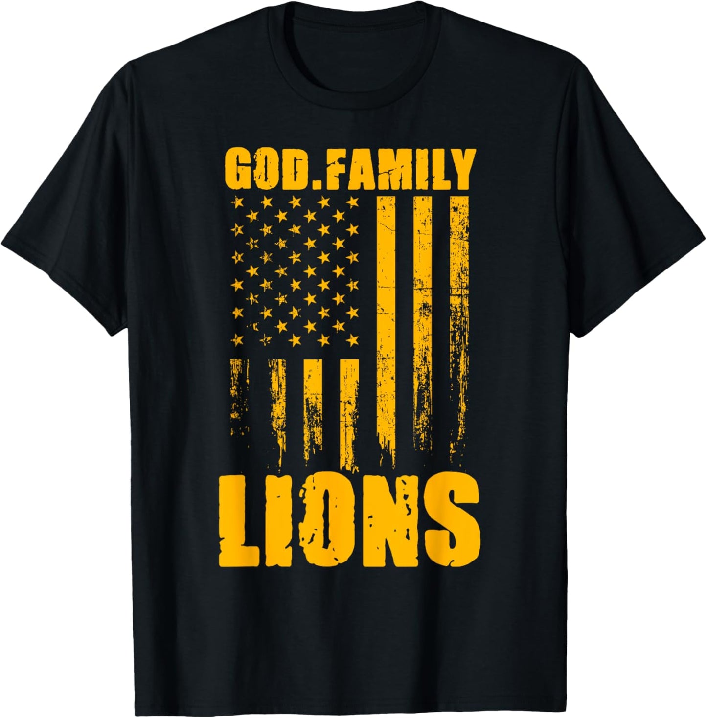 Mansfield Lions God. Family. Vintage USA Flag T-Shirt - T-Shirt | Black