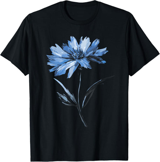 Vintage Botanical Cornflower Flower Girl Floral Plant Mom T-Shirt - T-Shirt | Black