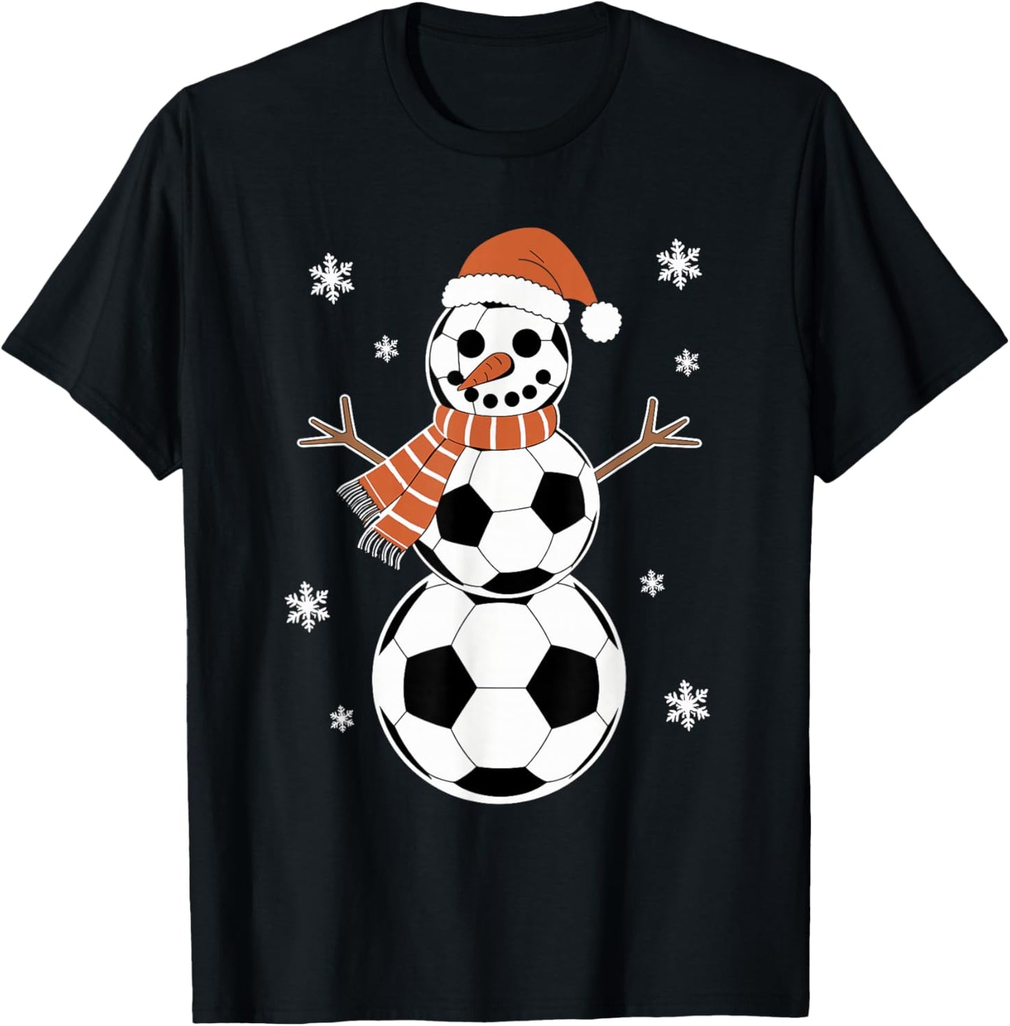 Funny Christmas Soccer Balls As Snowman Men Boys Kids T-Shirt - T-Shirt | Black