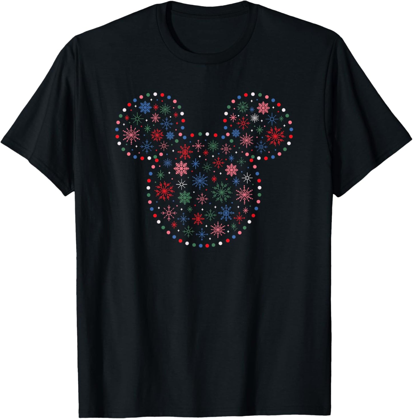 Disney Mickey Mouse Icon Christmas Holiday Lights Snowflakes T-Shirt - T-Shirt | Black