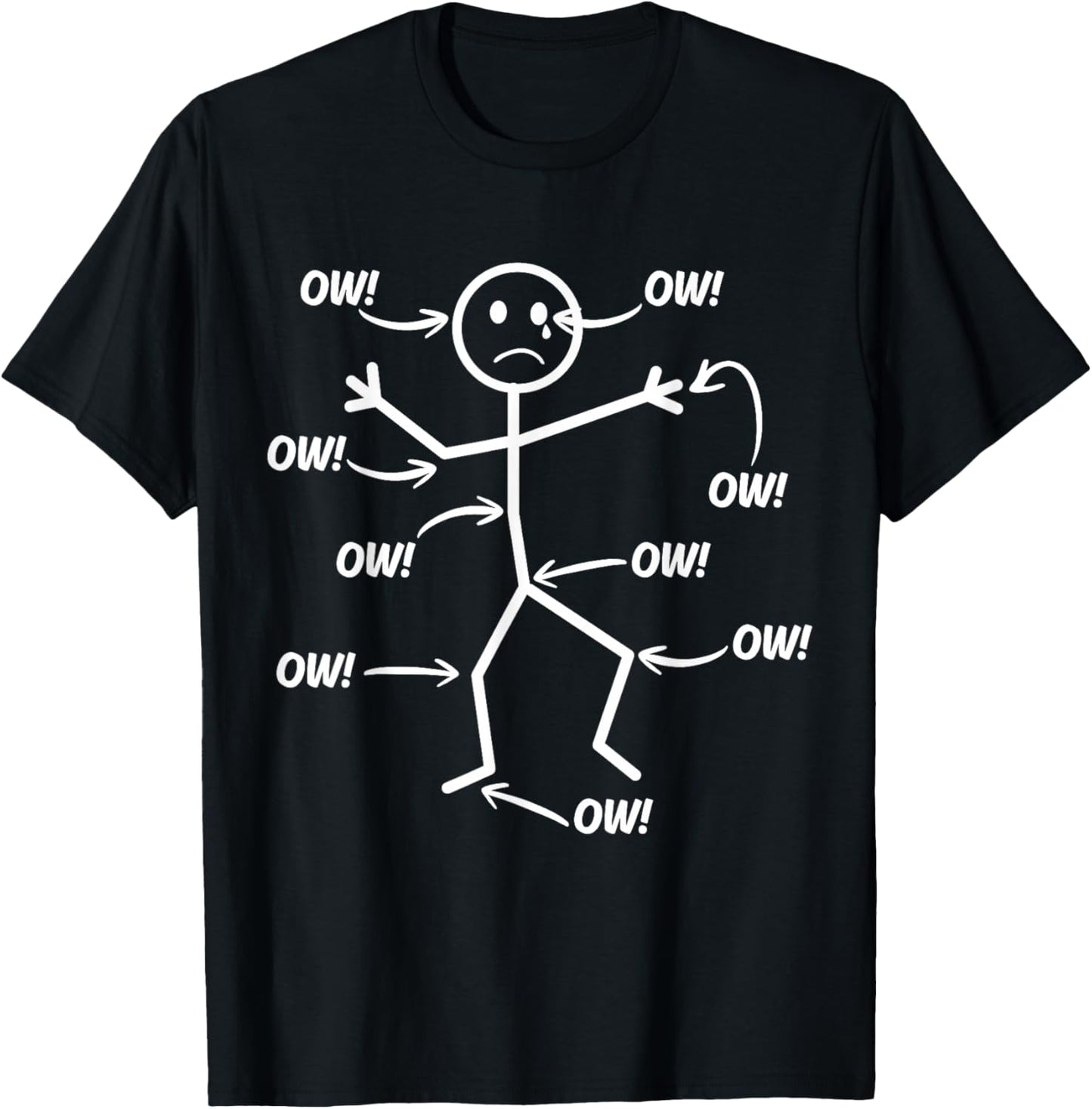 Funny Ow Ow Ow Ow Saying Body Pain Character Humor Sarcastic T-Shirt - T-Shirt | Black