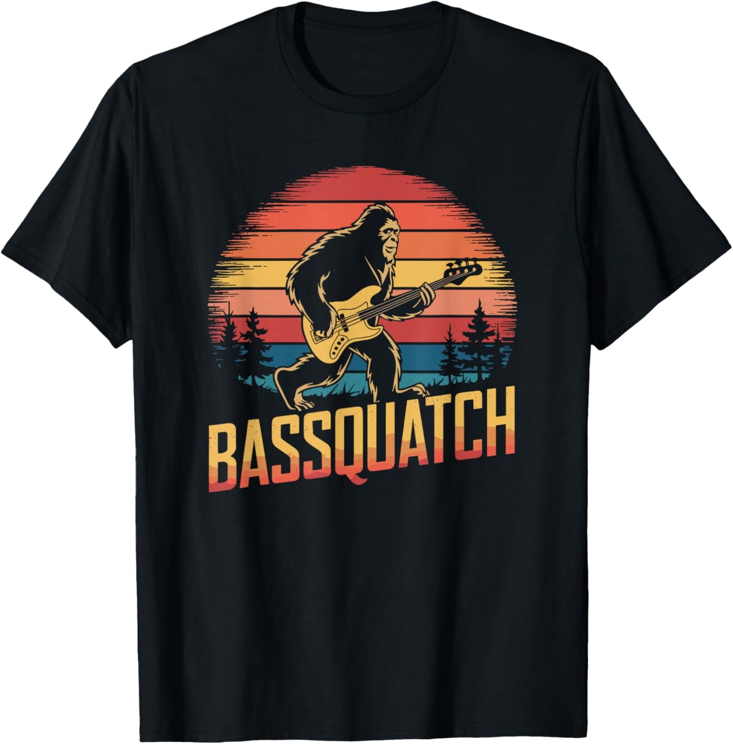 Bassquatch, Retro Bigfoot Bass Guitar Sasquatch T-Shirt - T-Shirt | Black