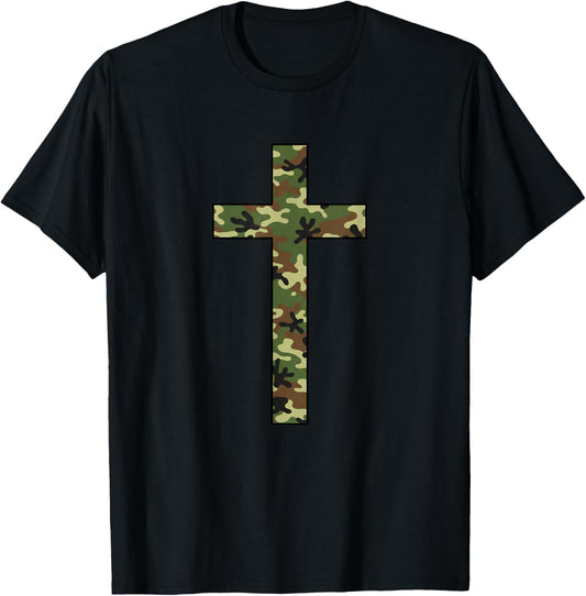Christian Camo Cross - Military Faith Camouflage Cross T-Shirt - T-Shirt | Black