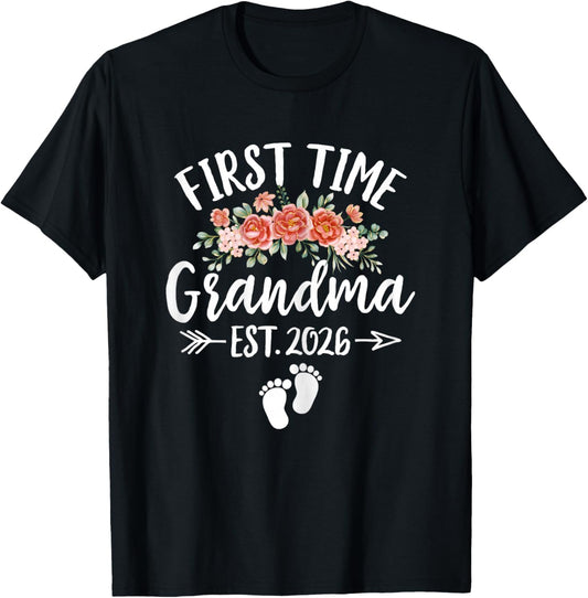 First Time Grandma 2026 Mothers Day Promoted to Grandma 2026 T-Shirt - T-Shirt | Black