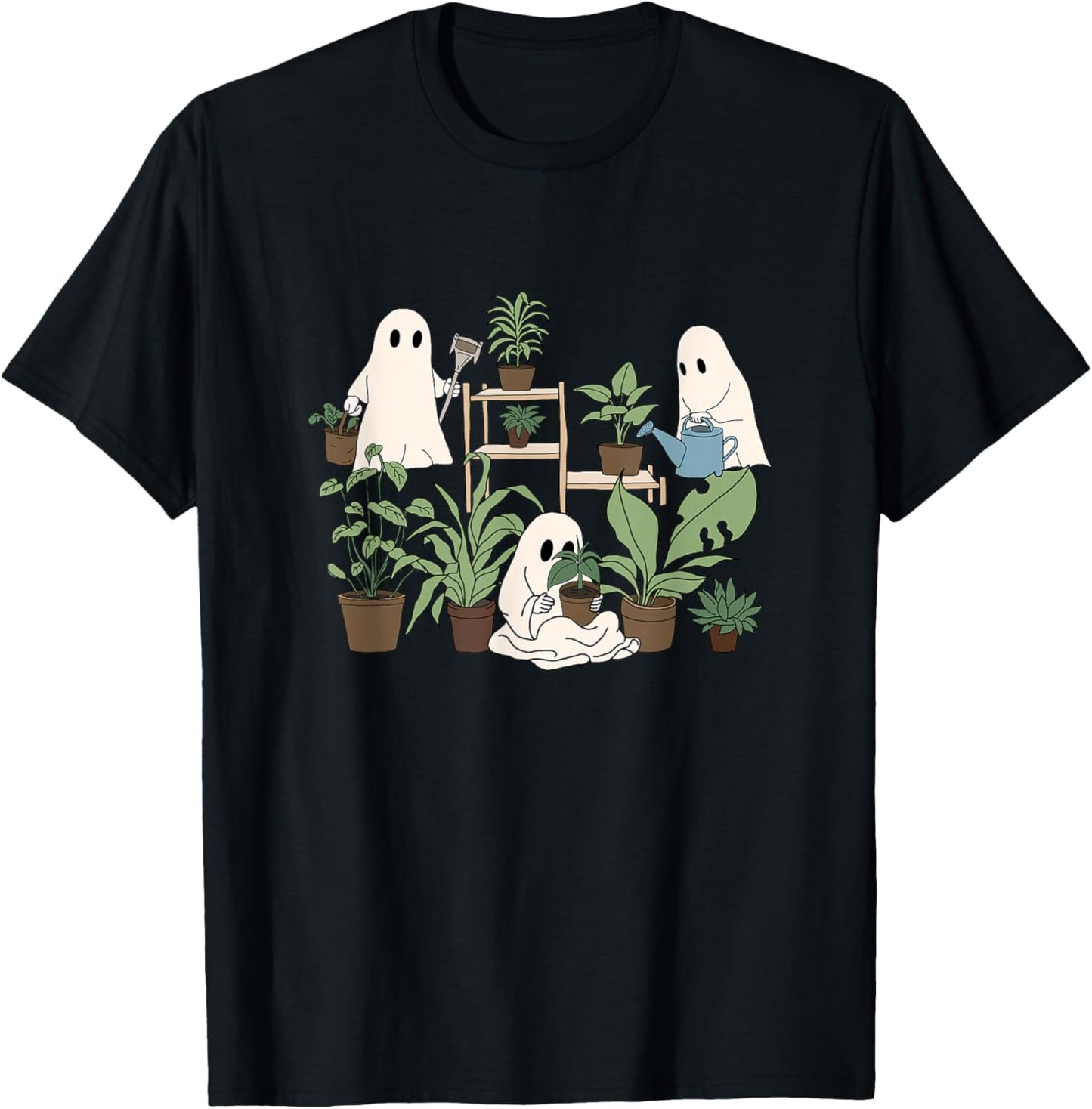 Cute Ghost Plant Lady Halloween Spooky Gardener Gift T-Shirt - T-Shirt | Black