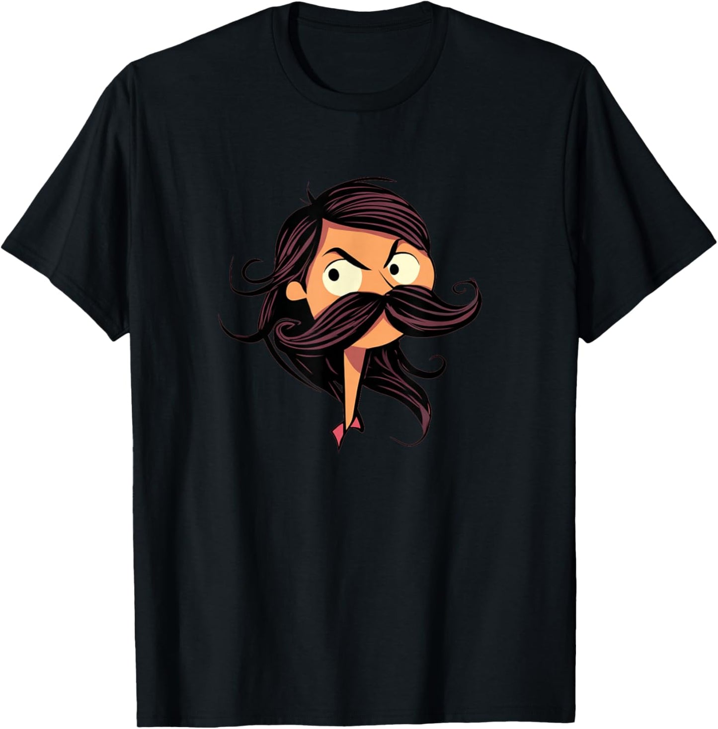 Funny Bearded Girl with Mustache for a Cool Cartoon Look T-Shirt - T-Shirt | Black