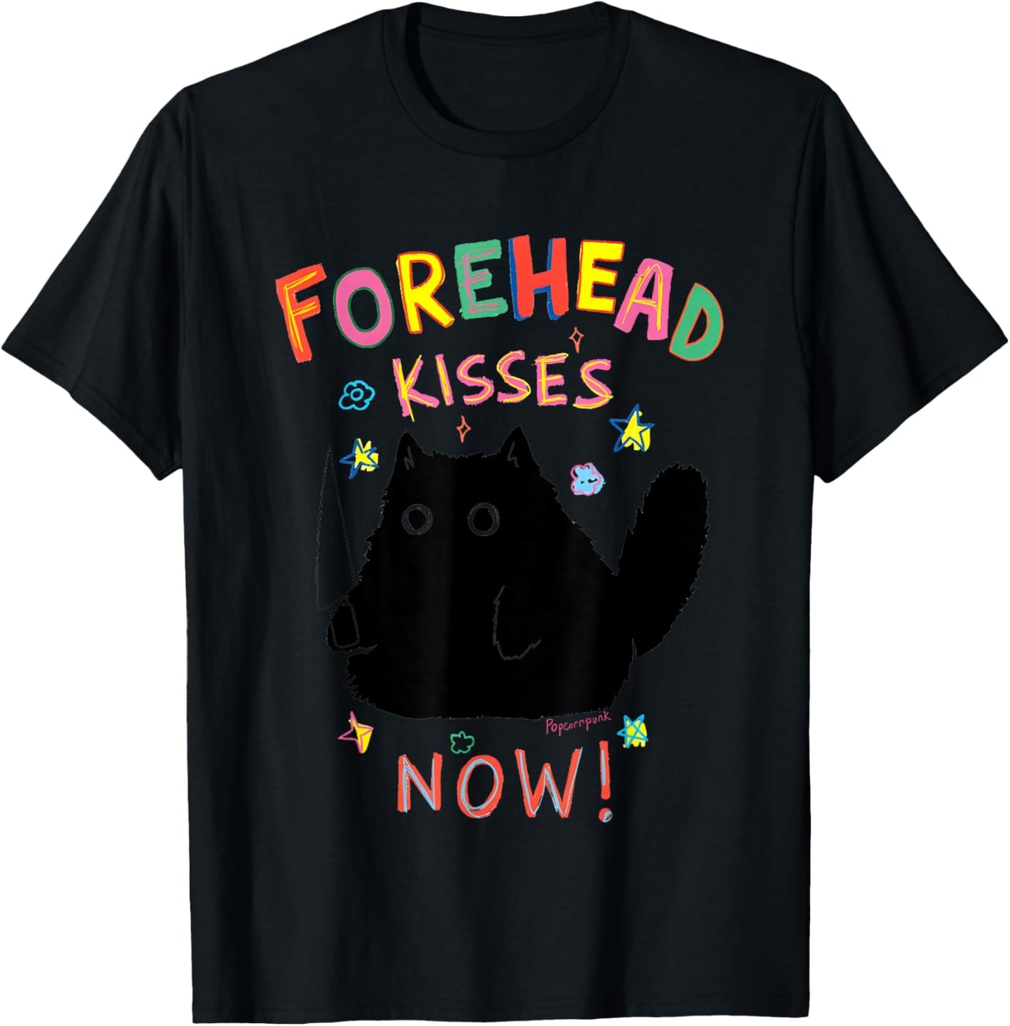 Black Cat Forehead Kisses Now T-Shirt - T-Shirt | Black