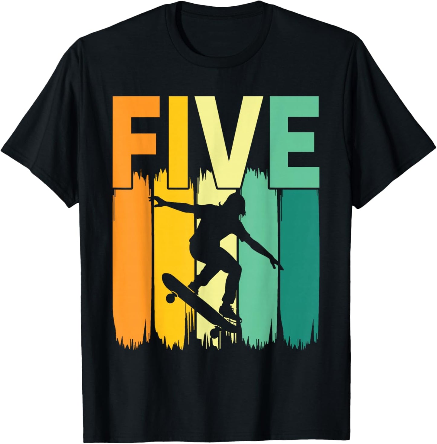 5th Birthday Retro Skateboard Skater Boys Kids 5 Years Old T-Shirt - T-Shirt | Black