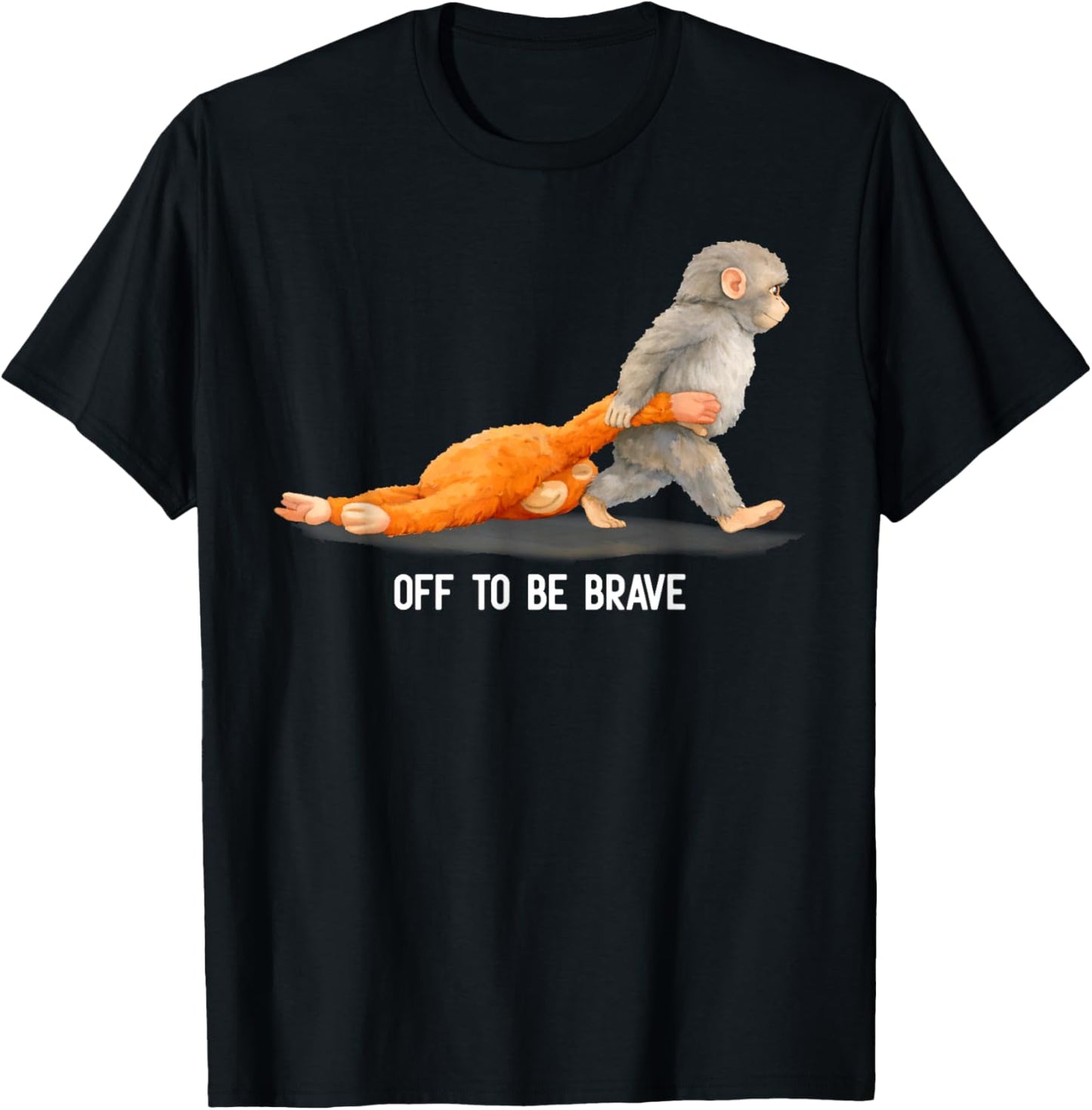 Off to Be Brave Monkey Punch Viral Baby Monkey Plush Meme T-Shirt - T-Shirt | Black