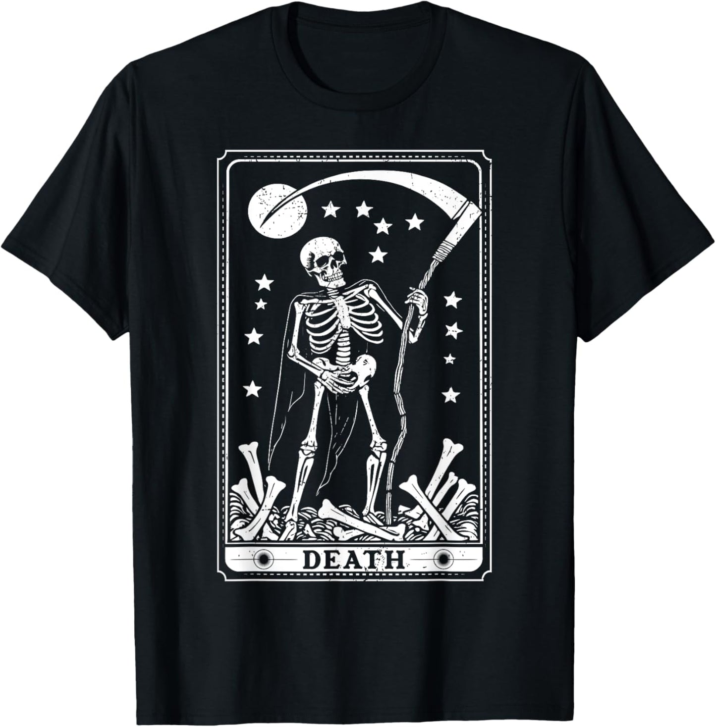Retro Death Skeleton Tarot Card Astrology Happy Halloween T-Shirt - T-Shirt | Black