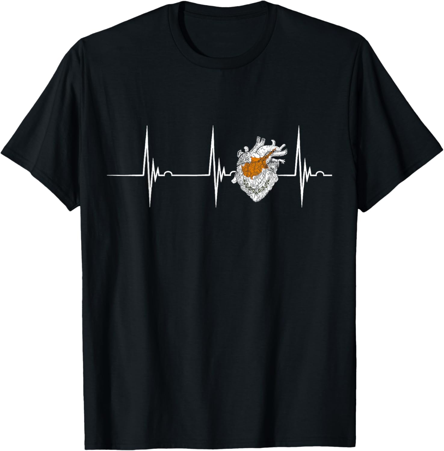 Cyprus Heart Heartbeat EKG Pulse Cypriot Roots Cypriot Flag T-Shirt - T-Shirt | Black