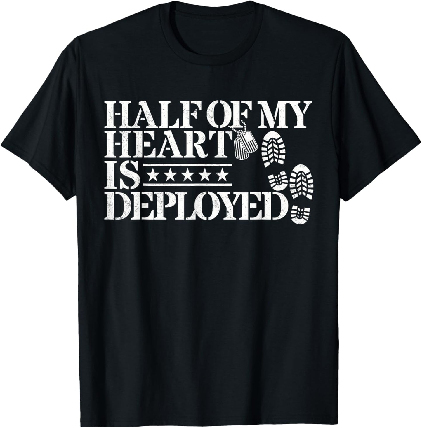 Half Of My Heart Is Deployed Husband Wife Deployment Gifts T-Shirt - T-Shirt | Black