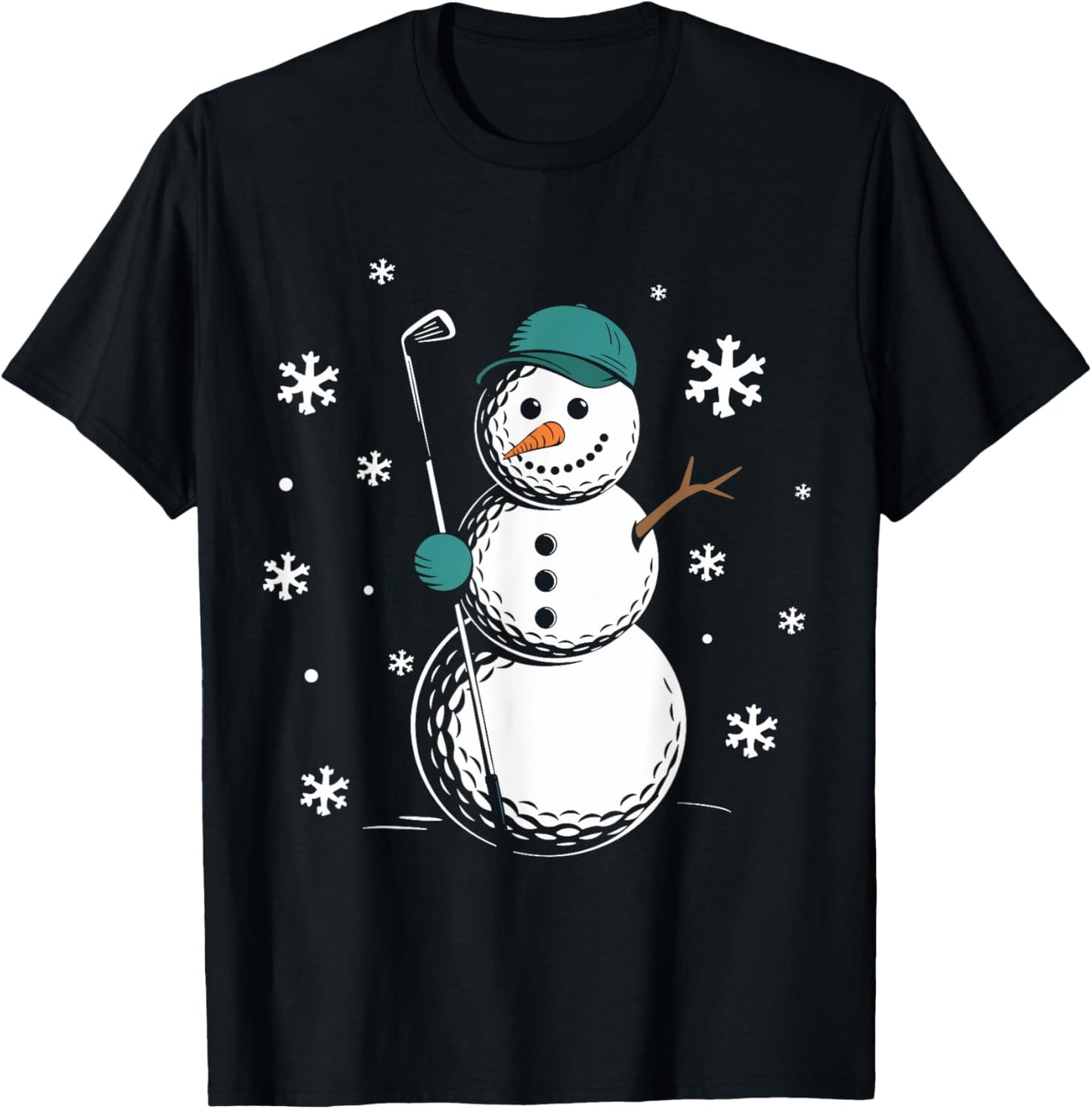 Funny Golfing Snowman Balls Snow Winter Holiday For Golfers T-Shirt - T-Shirt | Black