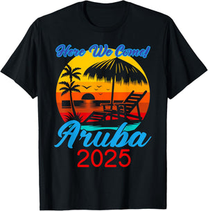 Aruba Trip 2025 Here We Come Beach Road Trip Summer Vacation T-Shirt - T-Shirt | Black