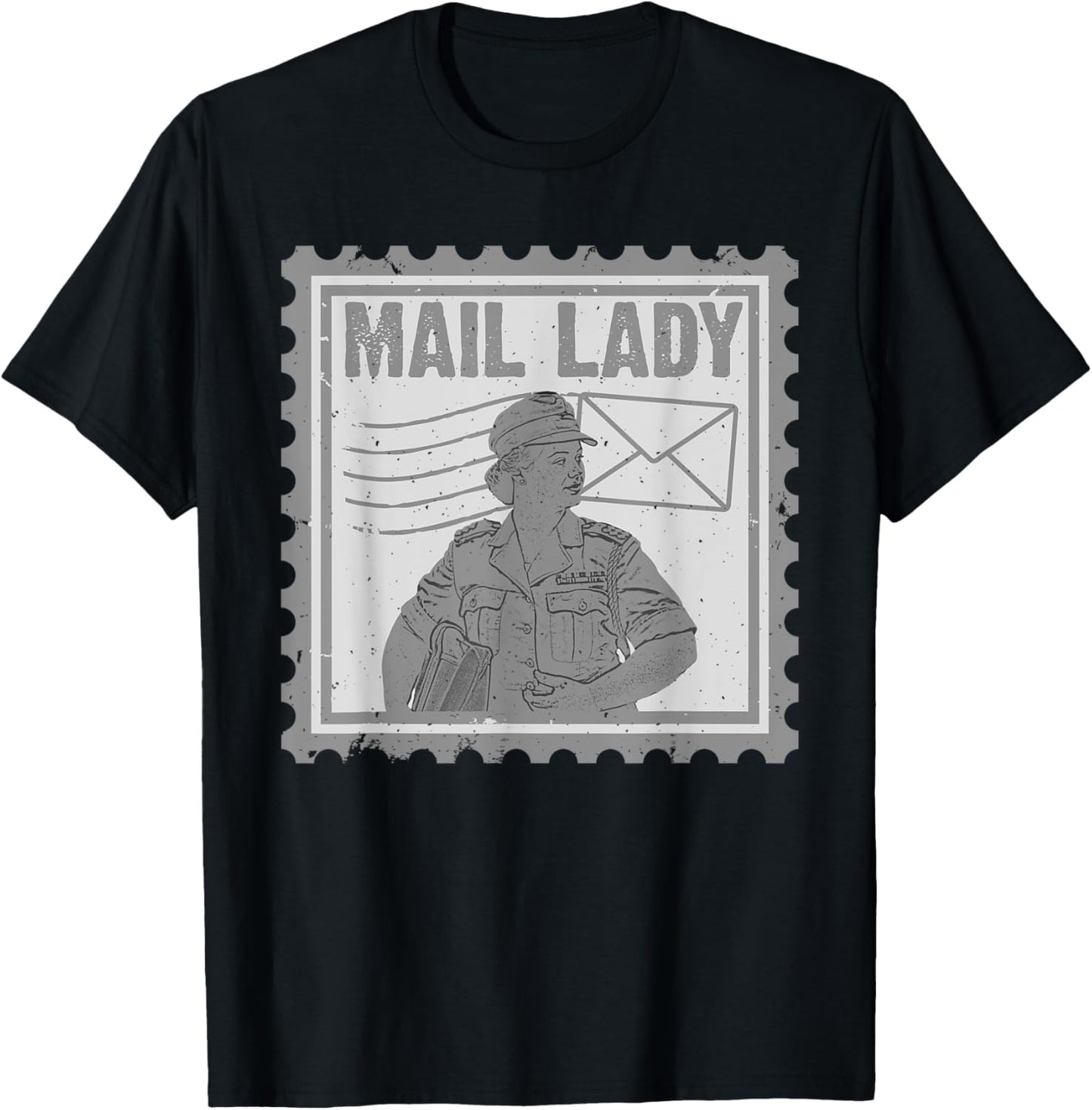Mail Lady Art Mom Stamp Post Office Postal Worker T-Shirt - T-Shirt | Black