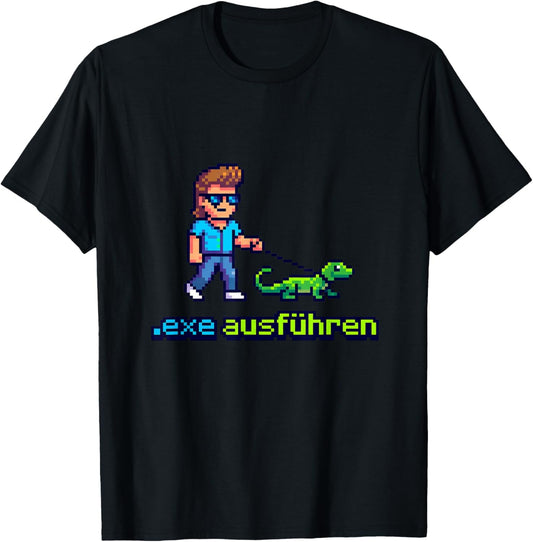 Lustiges IT Admin Nerd Pixel Outfit - Exe ausführen T-Shirt - T-Shirt | Black