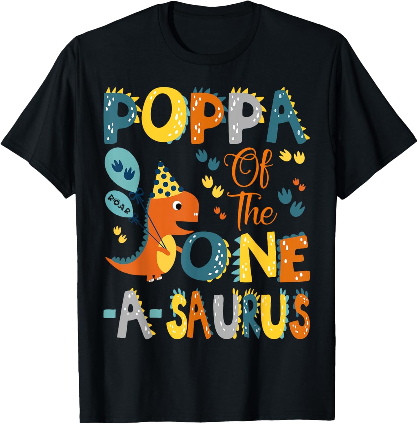 Poppa Of The One-A-Saurus 1St Birthday Dinosaur Party T-Shirt - T-Shirt | Black