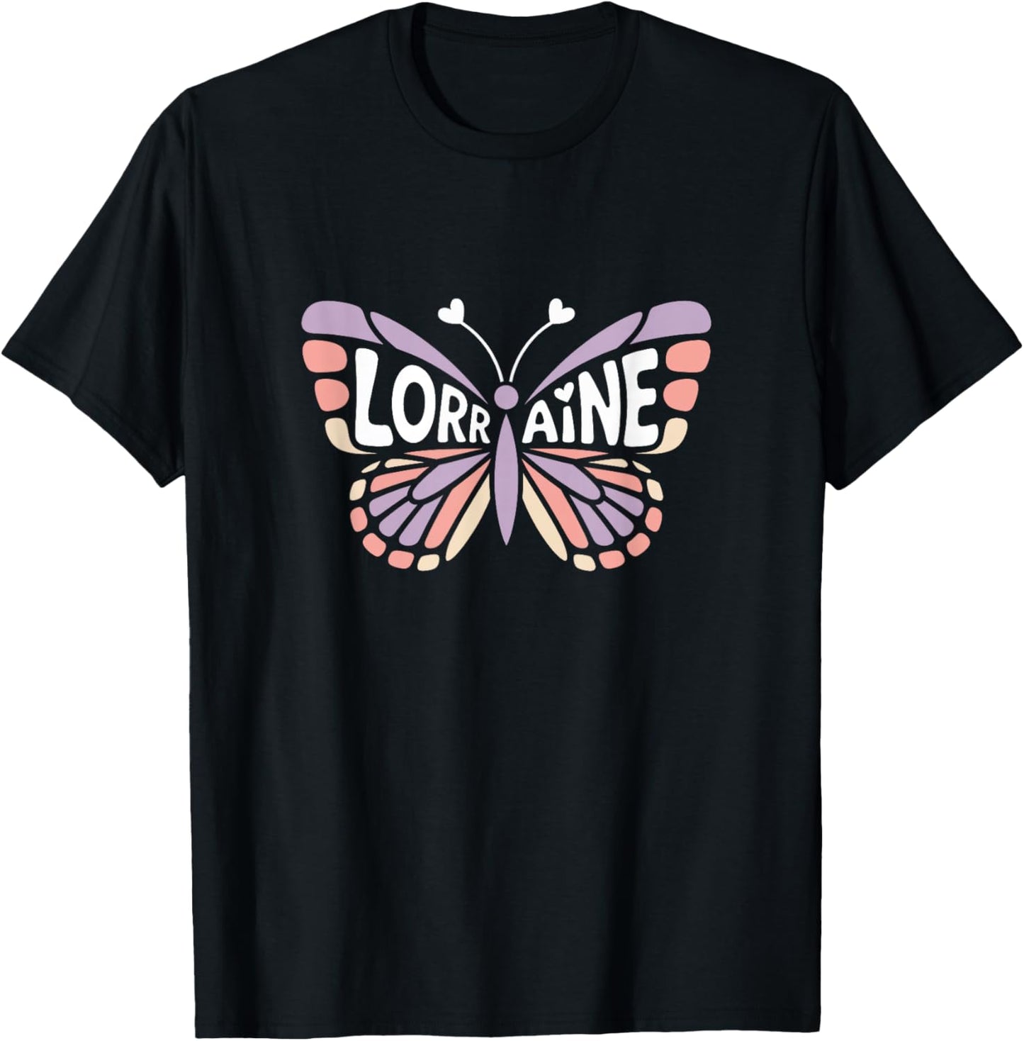 Lorraine Butterfly - Personalized Cute Name Word Art T-Shirt - T-Shirt | Black