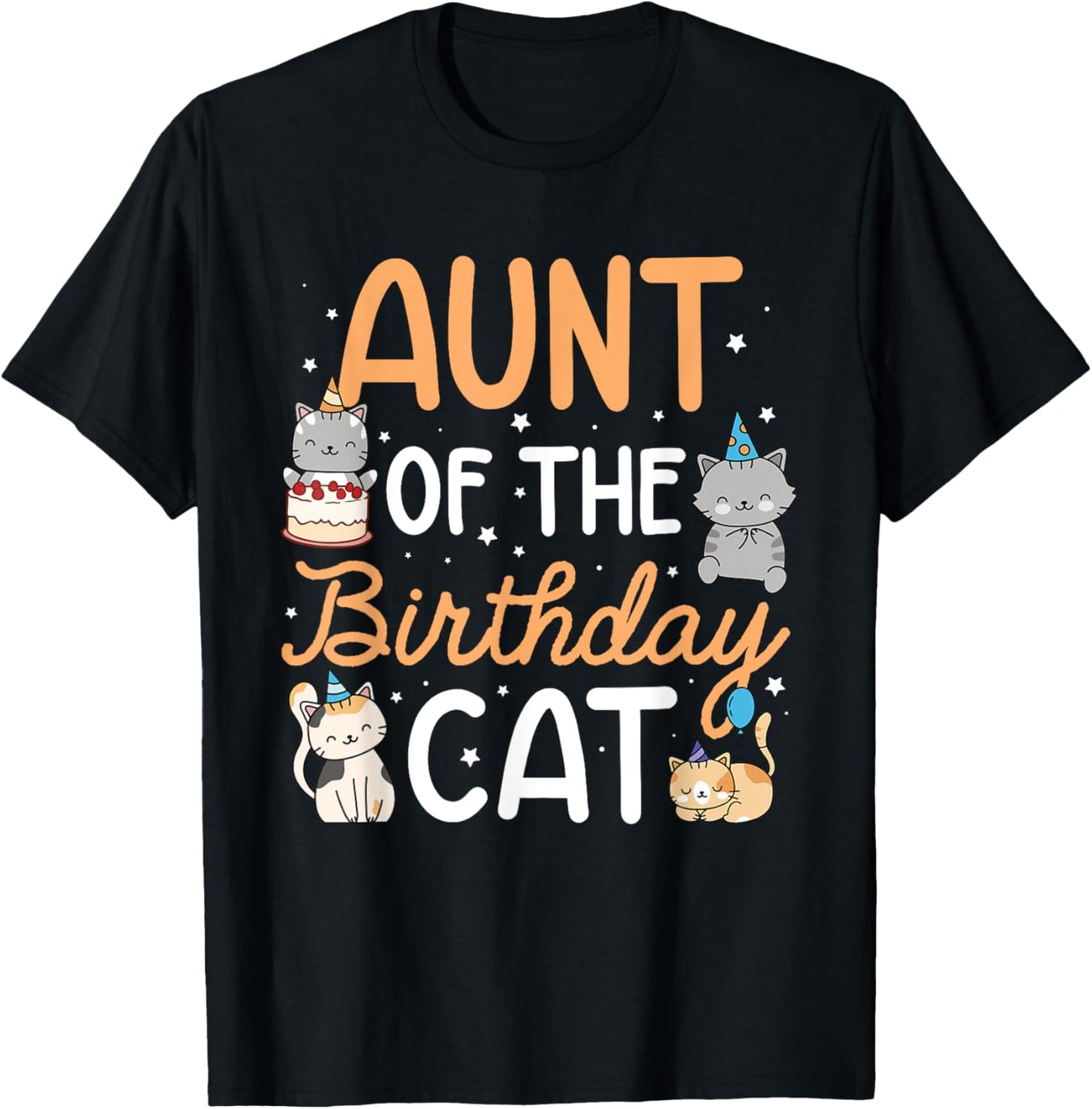 Aunt Of The Birthday Cat Birthday Party Kitten Cat T-Shirt - T-Shirt | Black
