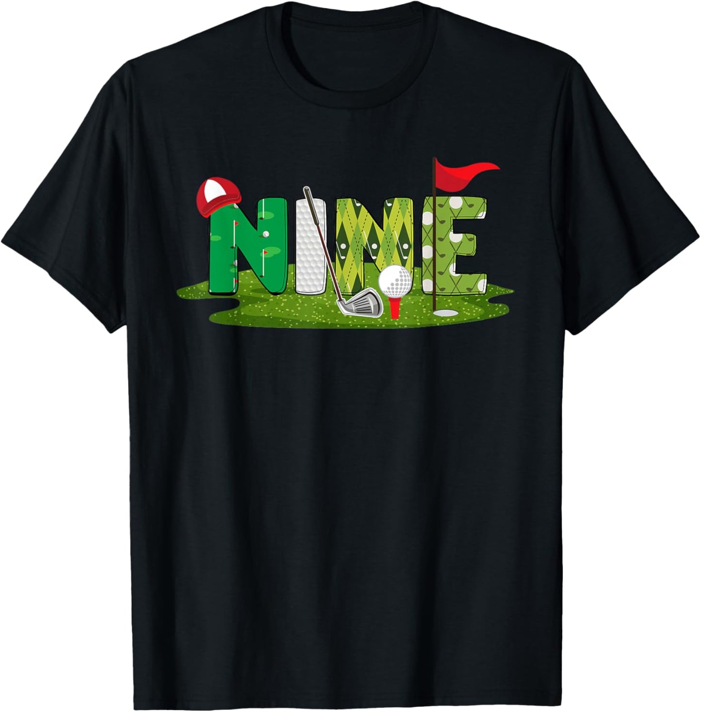 9th Birthday Golf Theme 9 Year Old Kids Sport Party T-Shirt - T-Shirt | Black