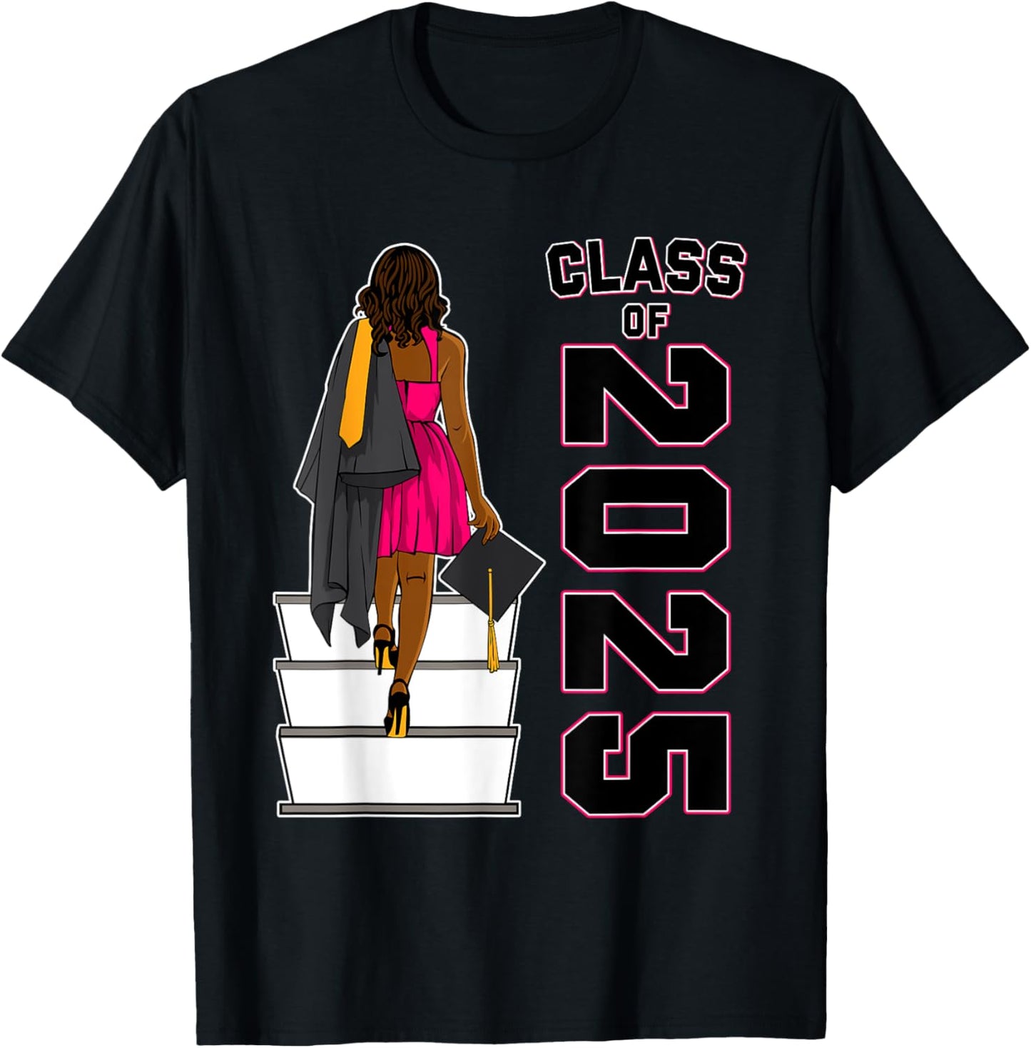 African American Afro Black Girl Graduation Class Of 2025 T-Shirt - T-Shirt | Black