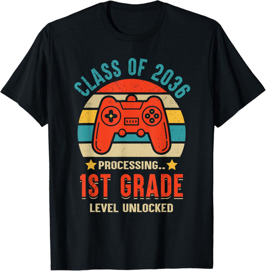 Class 2036 1st Grade Level Unlocked Game Graduate First Day T-Shirt - T-Shirt | Black