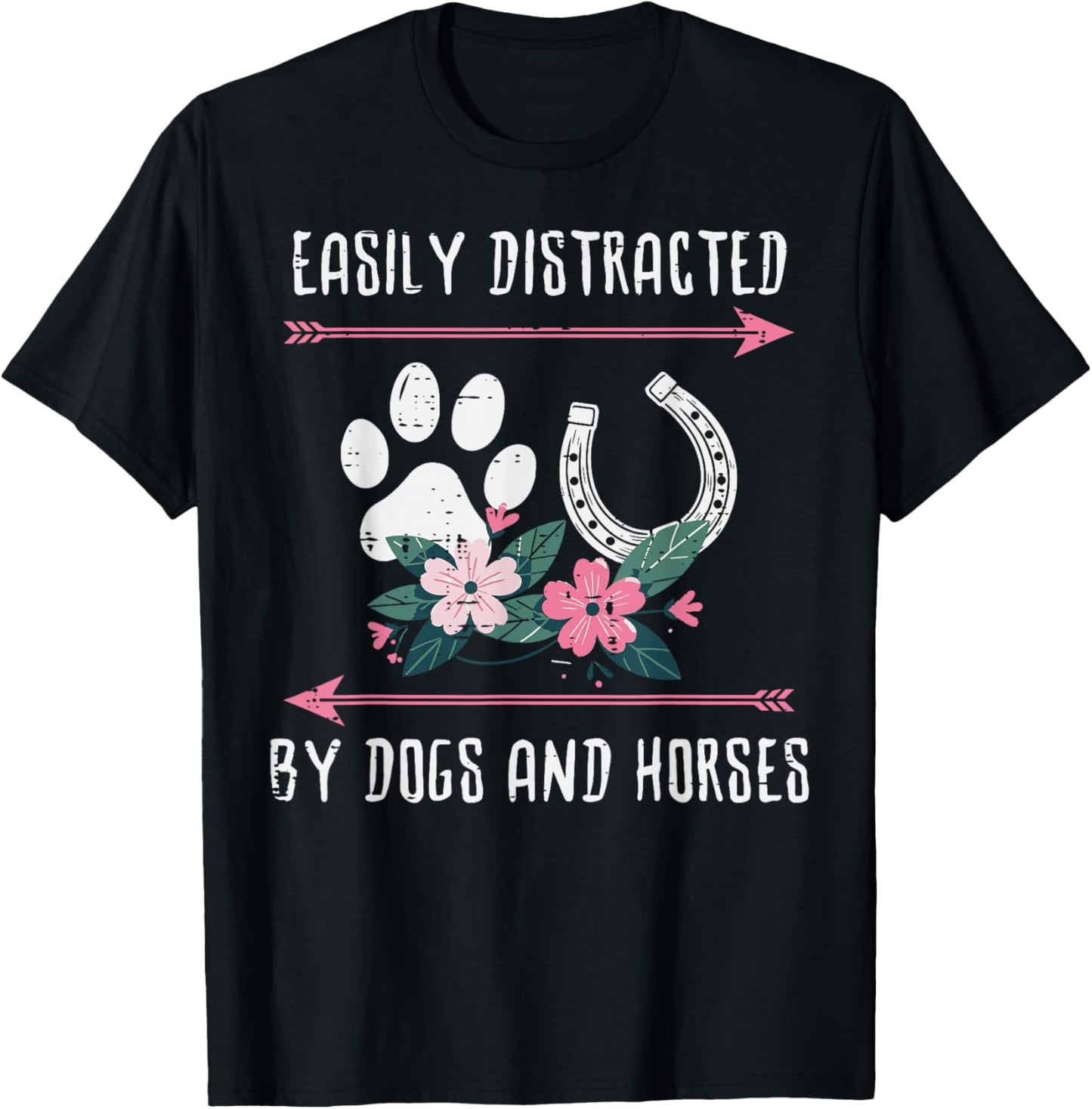Easily Distracted Dogs Horses Equestrian Women Girls Kids T-Shirt - T-Shirt | Black