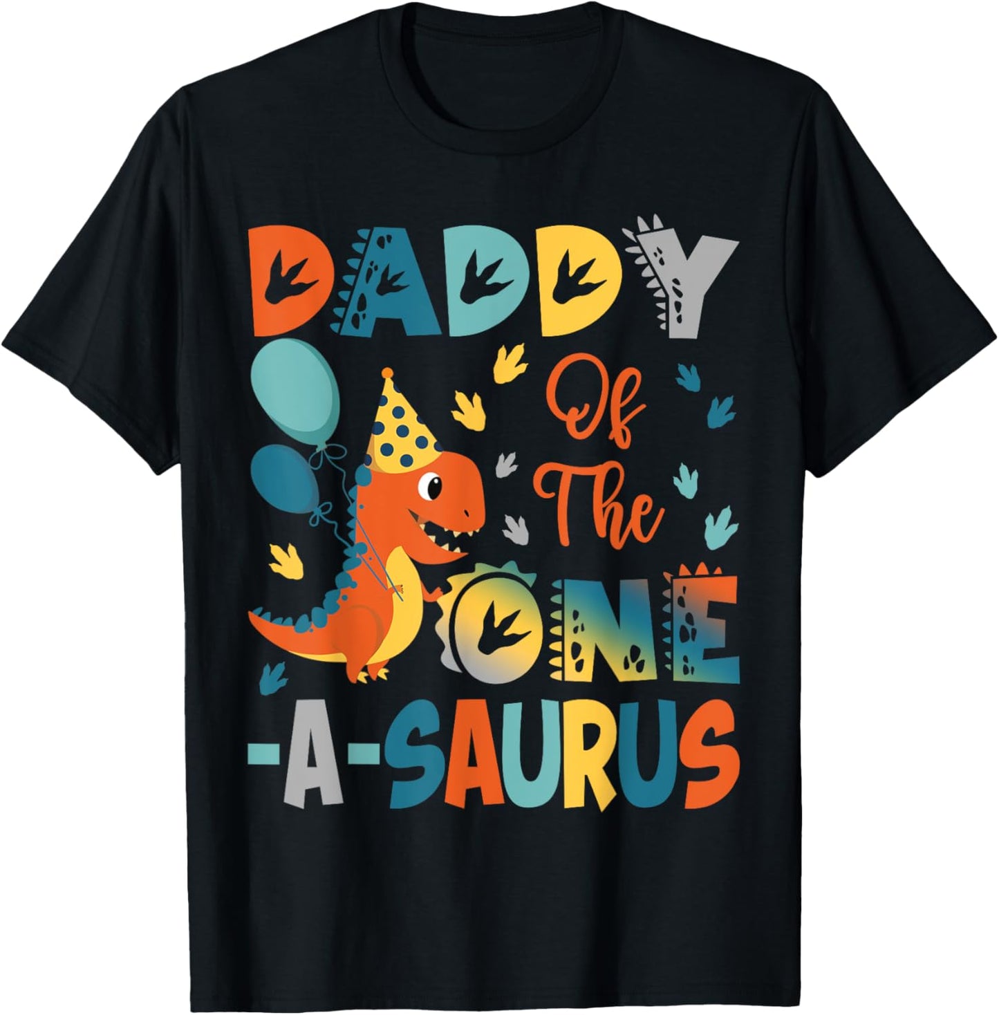 Daddy Of The One-A-Saurus 2Nd Birthday Dinosaur Party T-Shirt - T-Shirt | Black