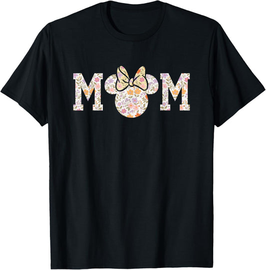 Disney Minnie Mouse Mother's Day Mom Floral Pattern T-Shirt - T-Shirt | Black