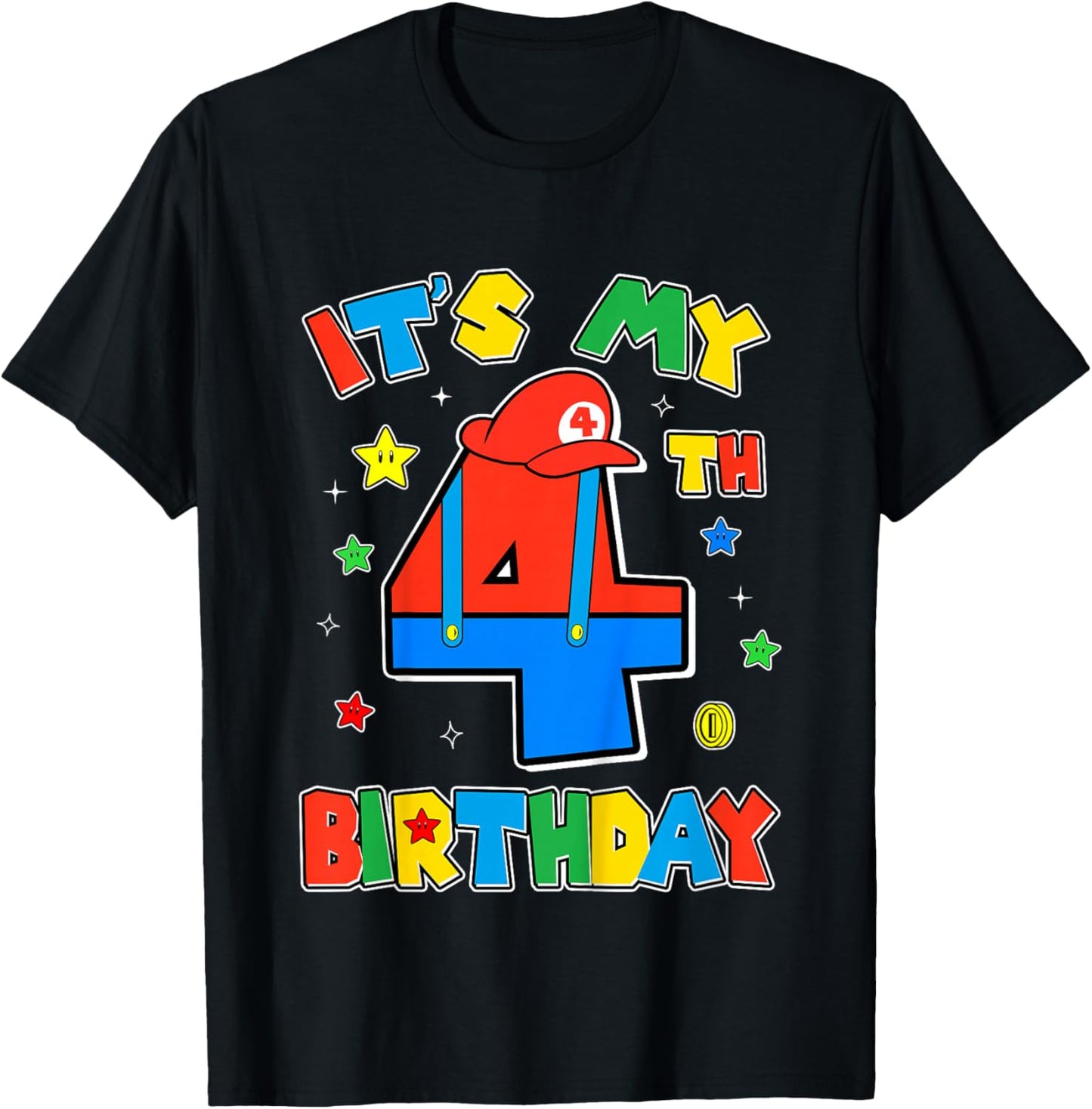 Kids 4th Birthday Boy Super Gamer Gaming Theme B-day Party Boys T-Shirt - T-Shirt | Black