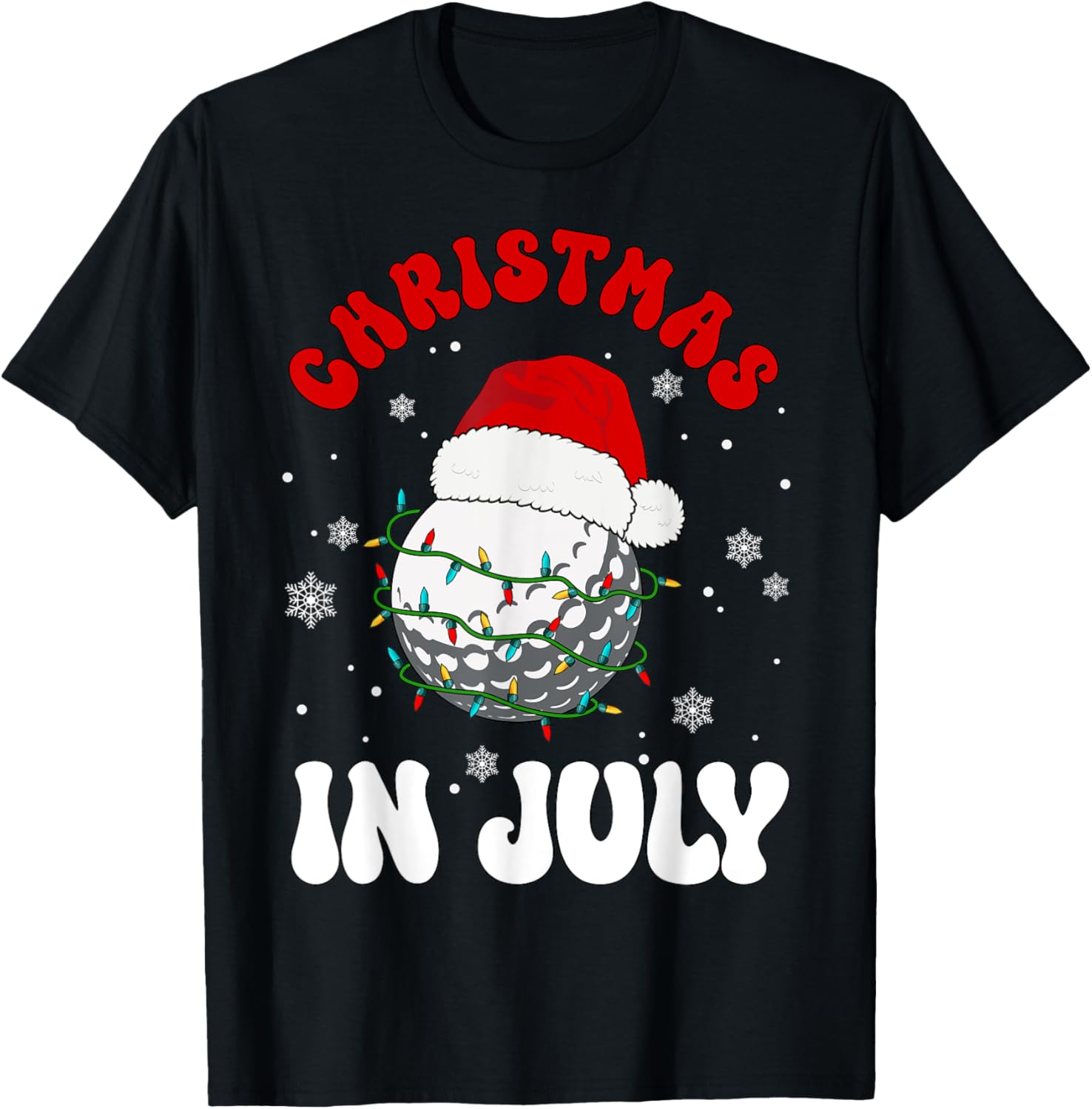 Colorful Santa Hat Lights Funny Golf Lover Christmas In July T-Shirt - T-Shirt | Black