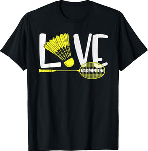 Love Badminton Cute Racket and Shuttlecock Sports Fan Player T-Shirt - T-Shirt | Black