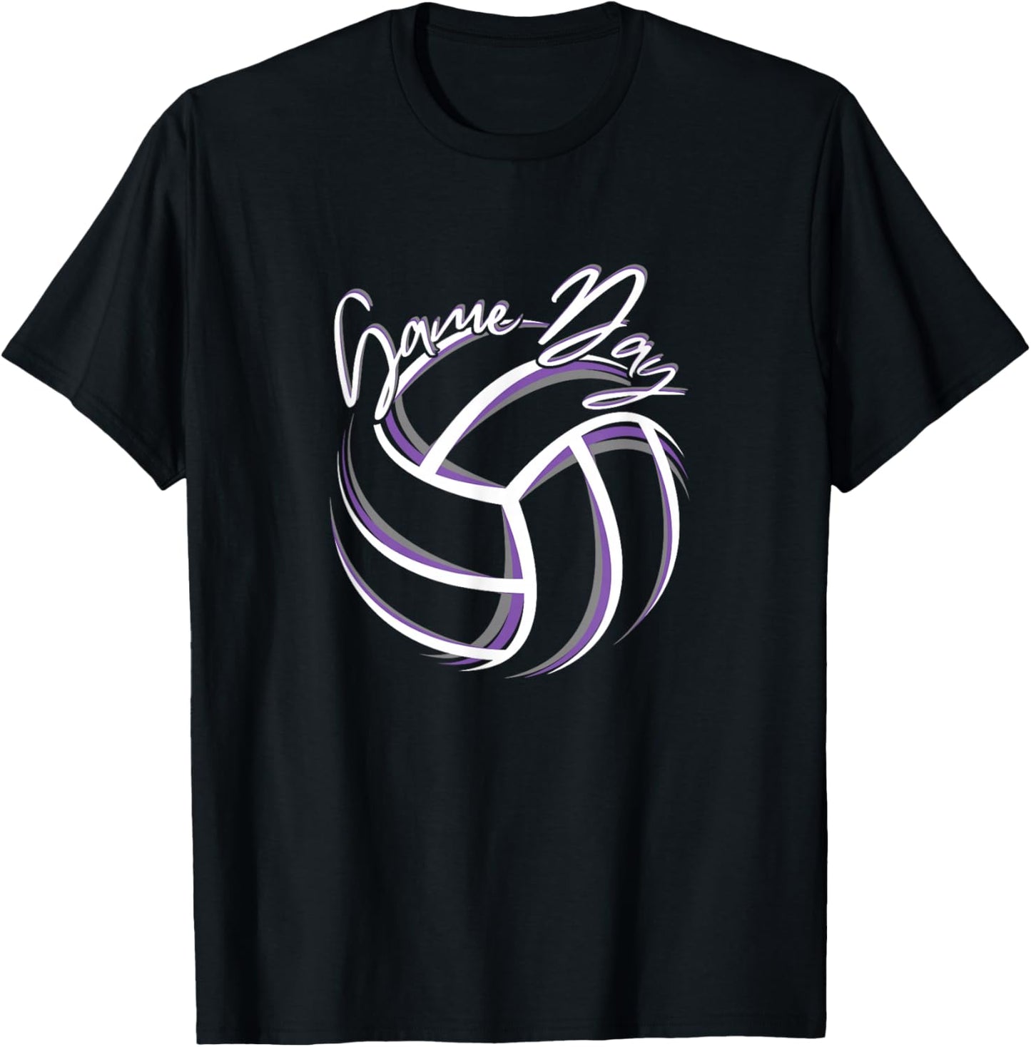 Purple & White Volleyball Season Game Day Volleyball Graphic T-Shirt - T-Shirt | Black