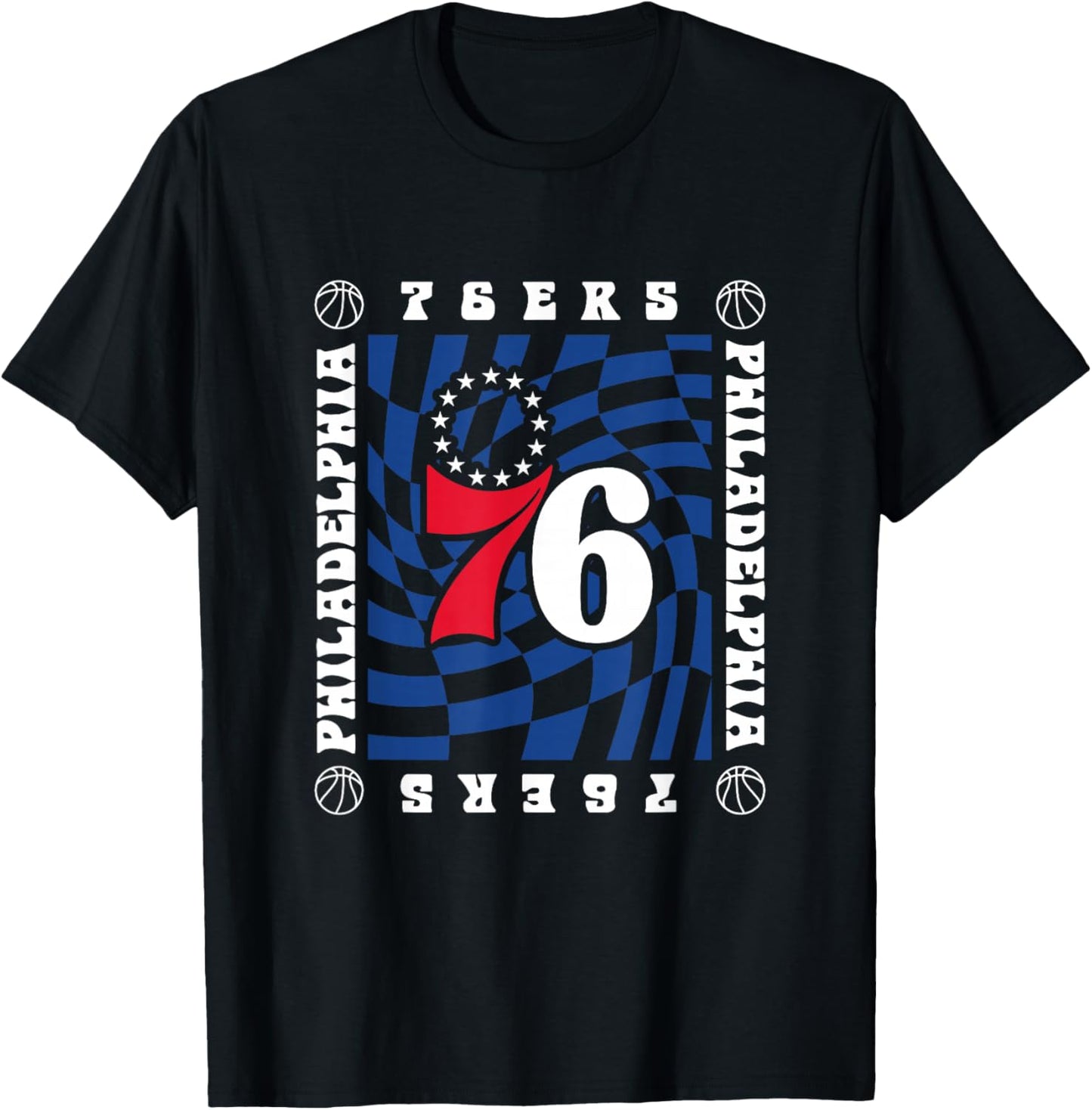 NBA Philadelphia 76ers Retro Checkerboard Wave T-Shirt - T-Shirt | Black