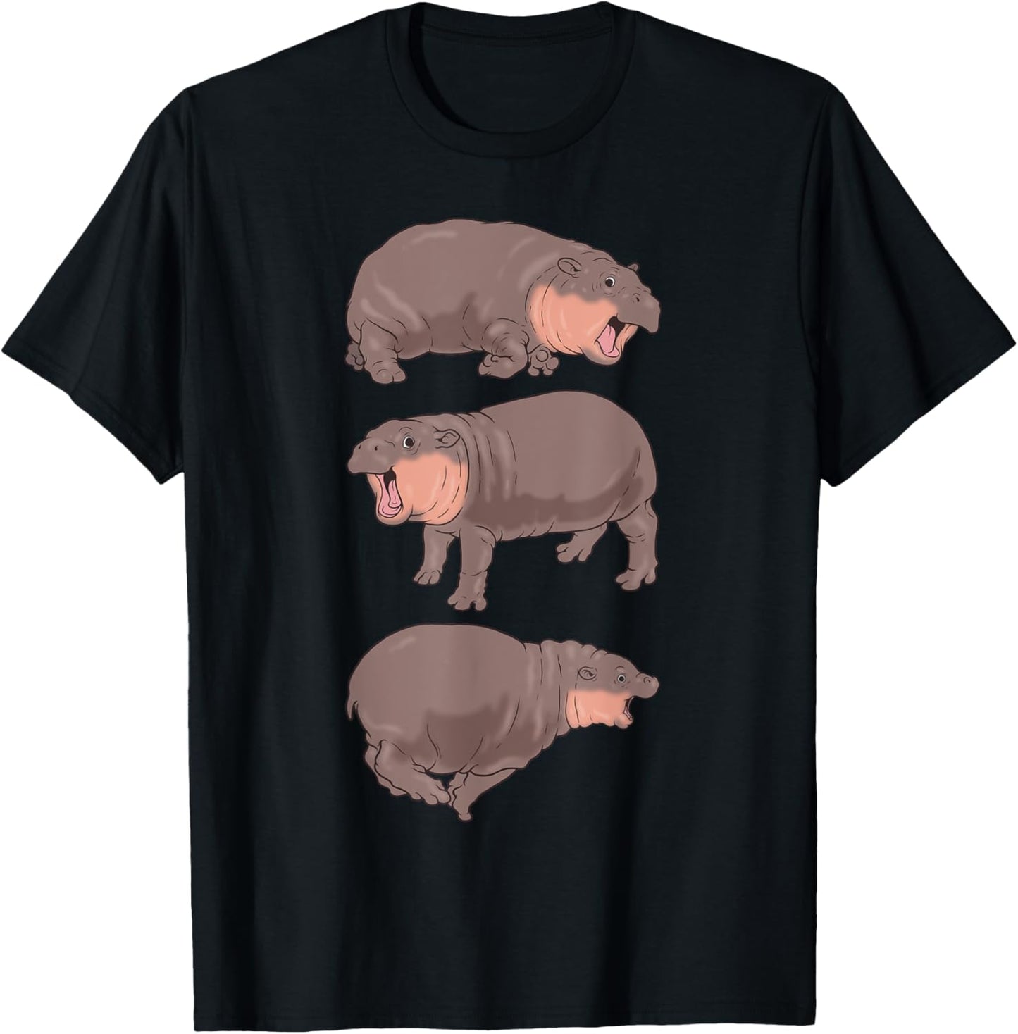 Moo Deng Hippo Shirt Baby Pygmy Hippo Bouncy Pork Funny Meme T-Shirt - T-Shirt | Black