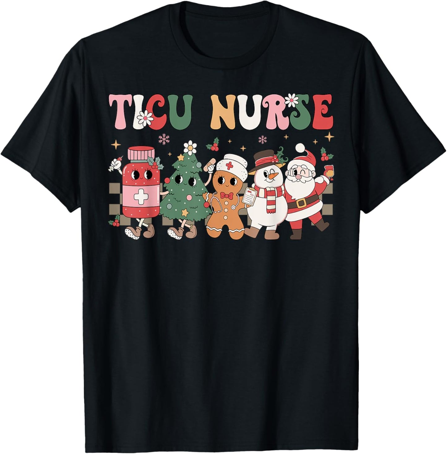 Retro TICU Nurse Christmas Intensive Care Unit Nursing Group T-Shirt - T-Shirt | Black