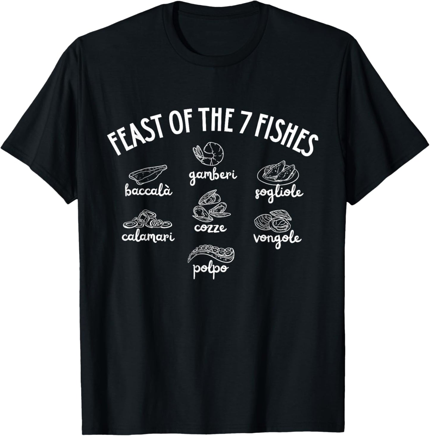 Feast of The 7 Fishes Christmas Italian Pride Xmas Outfit T-Shirt - T-Shirt | Black
